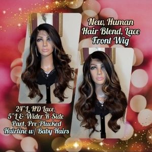 New,HD, 5"L R-Side Part, Human Hair Blend, Pre-Plucked/Baby Hair, Lace Front Wig